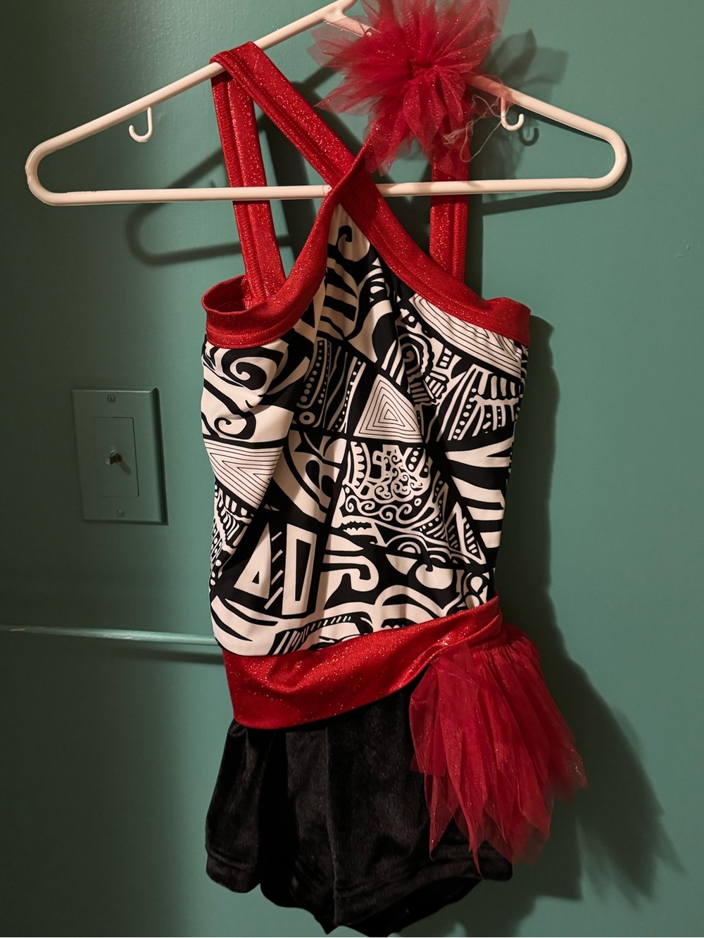 Black & White Dance Leotard with Red Accent